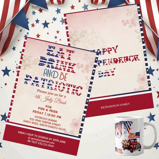 Eat Drink & Be Patriotic 4th July beroemd gemaakt  Kaart