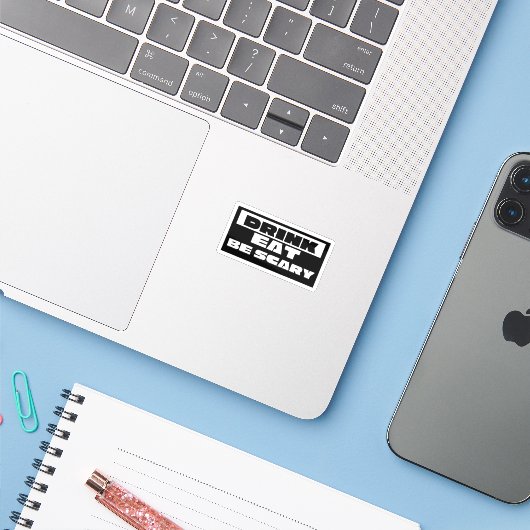 Eat Drink Be Scary Funny Trendy Sticker (Laptop met iPhone)