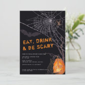 EAT-DRINK & BE SCARY Halloween Party Invitation Kaart (Staand voorkant)
