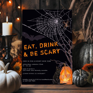 EAT-DRINK & BE SCARY Halloween Party Invitation Kaart
