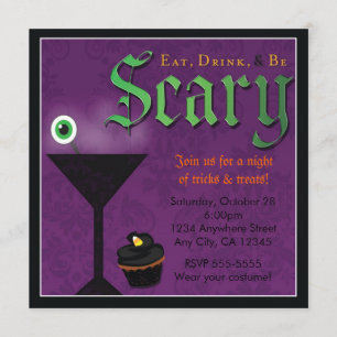 Eat Drink & be Scary Halloween Party Invitation Kaart