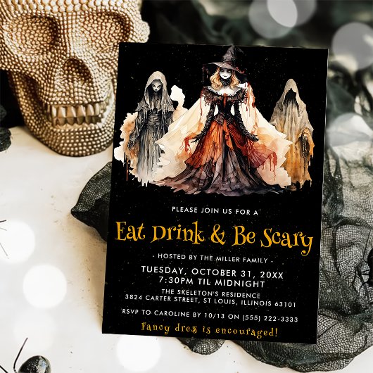 Eat Drink & be Scary Halloween Party Kaart