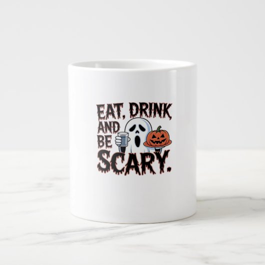 Eat Drink Be Scary Halloween Pumpkin Creative Styl Grote Koffiekop (Voorkant)