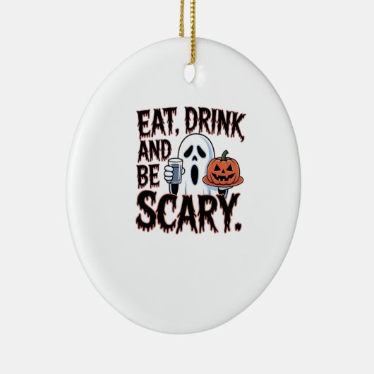 Eat Drink Be Scary Halloween Pumpkin Creative Styl Keramisch Ornament (Rechts)