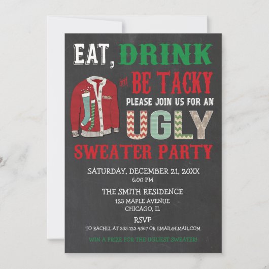 Eat Drink Be Tacky Ugly Sweater Kerstfeest Kaart (Voorkant)