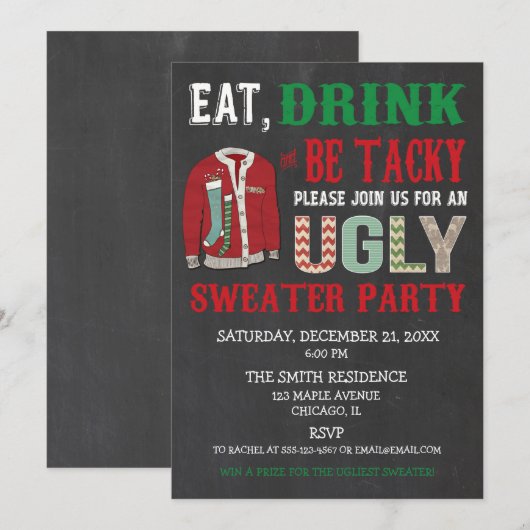 Eat Drink Be Tacky Ugly Sweater Kerstfeest Kaart (Voorkant / Achterkant)