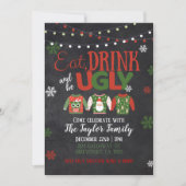 Eat Drink & Be Ugly Christmas Party Invitation Kaart (Voorkant)
