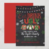 Eat Drink & Be Ugly Christmas Party Invitation Kaart (Voorkant / Achterkant)