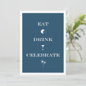 Eat Drink Celebrate navy blue nieuwjaars feest Kaart (Staand voorkant)
