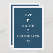 Eat Drink Celebrate navy blue nieuwjaars feest Kaart (Voorkant / Achterkant)