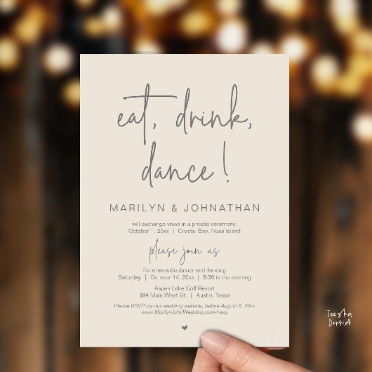 Eat, Drink, Dance, Wedding Elopement Dinner Party  Kaart