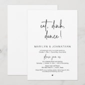 Eat, Drink, Dans, Weddenschap Dinner Party Kaart (Voorkant / Achterkant)