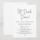 Eat, Drink, Dans, Weddenschap Dinner Party Kaart (Voorkant / Achterkant)