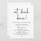 Eat, Drink, Dans, Weddenschap Dinner Party Kaart (Voorkant / Achterkant)