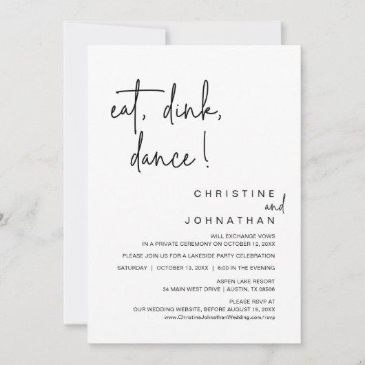 Eat, Drink, Dans, Wedding Elopement Celebration I Kaart (Voorkant)