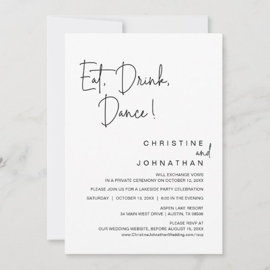 Eat, Drink, Dans, Wedding Elopement Celebration Kaart (Voorkant)