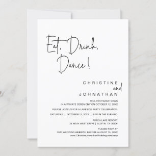 Eat, Drink, Dans, Wedding Elopement Celebration Kaart