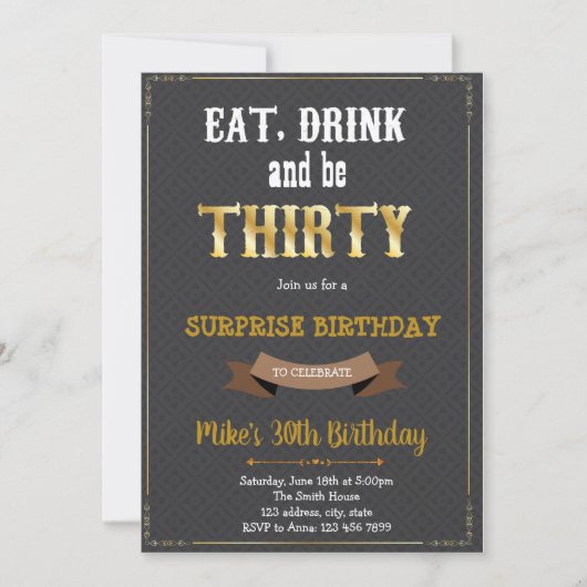 Eat drink en 30th Birthday Invitation Kaart (Voorkant)