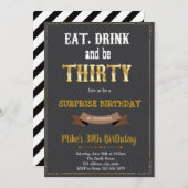 Eat drink en 30th Birthday Invitation Kaart (Voorkant / Achterkant)