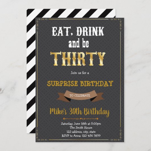 Eat drink en 30th Birthday Invitation Kaart (Voorkant / Achterkant)