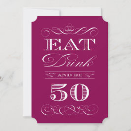Eat Drink en 50 Paarse Mauve Birthday Party Kaart