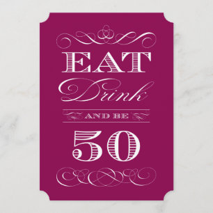 Eat Drink en 50 Paarse Mauve Birthday Party Kaart
