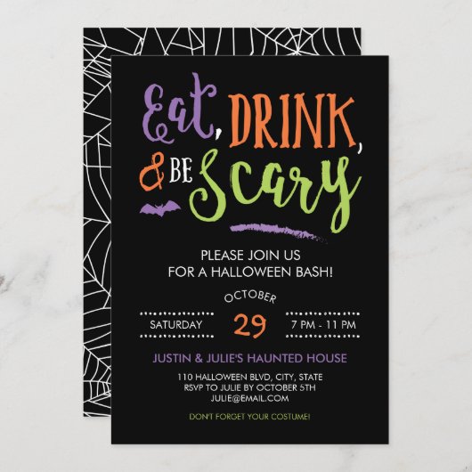 Eat Drink en are Scary Halloween Party Invitation Kaart (Voorkant / Achterkant)