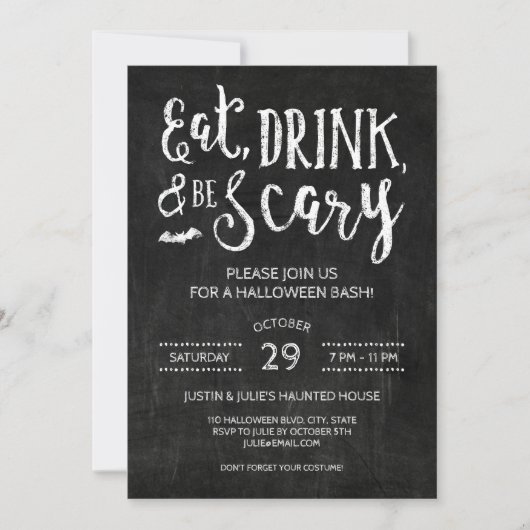 Eat Drink en are Scary Halloween Party Invitation Kaart (Voorkant)