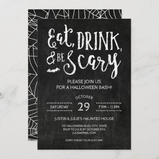 Eat Drink en are Scary Halloween Party Invitation Kaart (Voorkant / Achterkant)