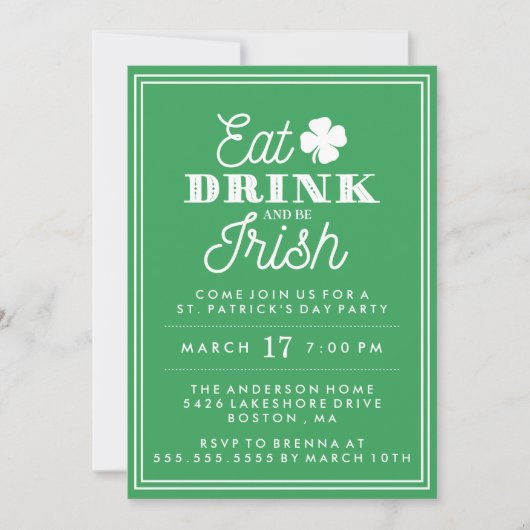 Eat Drink en Be Irish St. Patrick's Day Kaart (Voorkant)