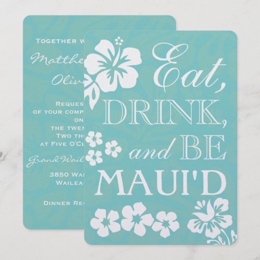 Eat Drink en BE Maui'd Wedding Invitations Kaart (Voorkant / Achterkant)