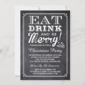 Eat Drink en be Merry Chalkboard Kerstparty Kaart (Voorkant)