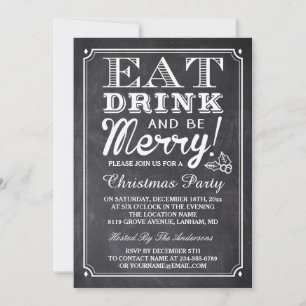 Eat Drink en be Merry Chalkboard Kerstparty Kaart