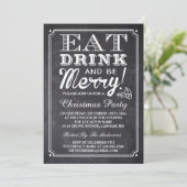 Eat Drink en be Merry Chalkboard Kerstparty Kaart (Staand voorkant)