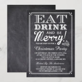 Eat Drink en be Merry Chalkboard Kerstparty Kaart (Voorkant / Achterkant)