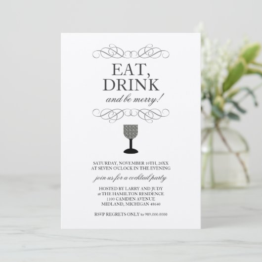 Eat, Drink en BE Merry Cocktail Party Invitation Kaart (Staand voorkant)