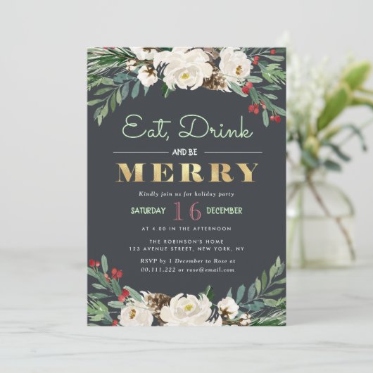 EAT, DRINK en BE MERRY | feestdag Kaart (Staand voorkant)
