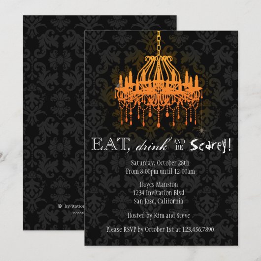 Eat Drink en be Scary Elegant Damask Chandelier Kaart (Voorkant / Achterkant)