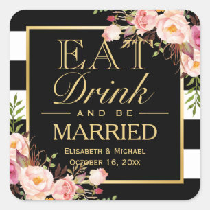 EAT-Drink en bruisende bruidsbloemen Vierkante Sticker
