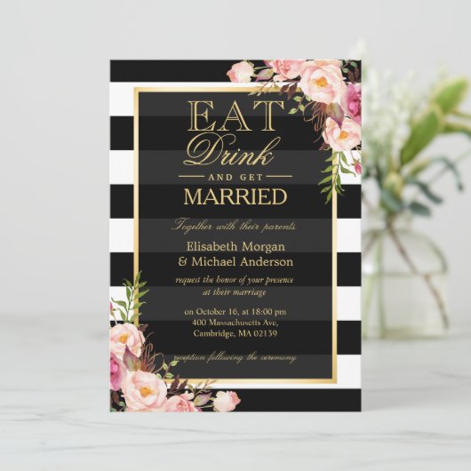 EAT-Drink en bruisende gouden bruiloft Kaart (Staand voorkant)