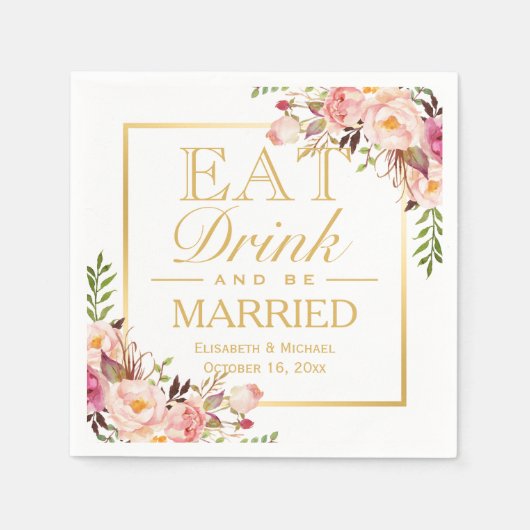 EAT-Drink en Elegant Chic Floral Gold Servetten (Voorkant)