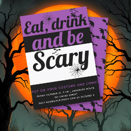 Eat, drink en eng paarse Halloween party Kaart