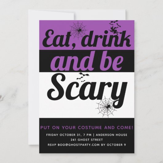 Eat, drink en eng paarse Halloween party Kaart (Voorkant)