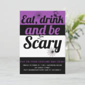 Eat, drink en eng paarse Halloween party Kaart (Staand voorkant)
