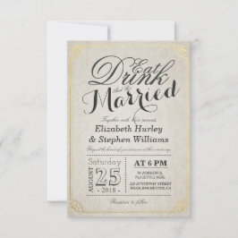 EAT-Drink en fijn gehuwd Damask Paper Gold Border Kaart