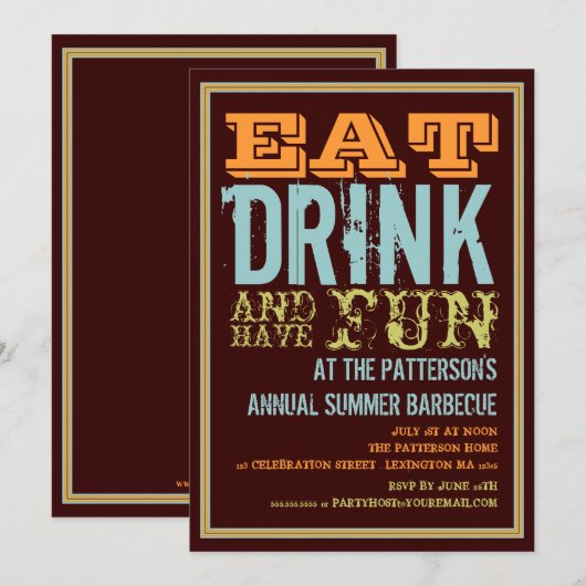 Eat, Drink en Fun op een zomerBBQ Kaart (Voorkant / Achterkant)