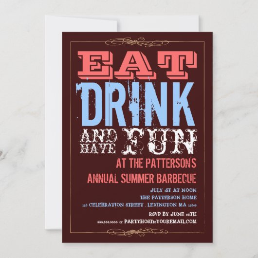 Eat, Drink en Fun op een zomerBBQ Kaart (Voorkant)