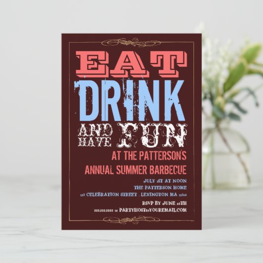 Eat, Drink en Fun op een zomerBBQ Kaart (Staand voorkant)