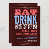 Eat, Drink en Fun op een zomerBBQ Kaart (Voorkant / Achterkant)