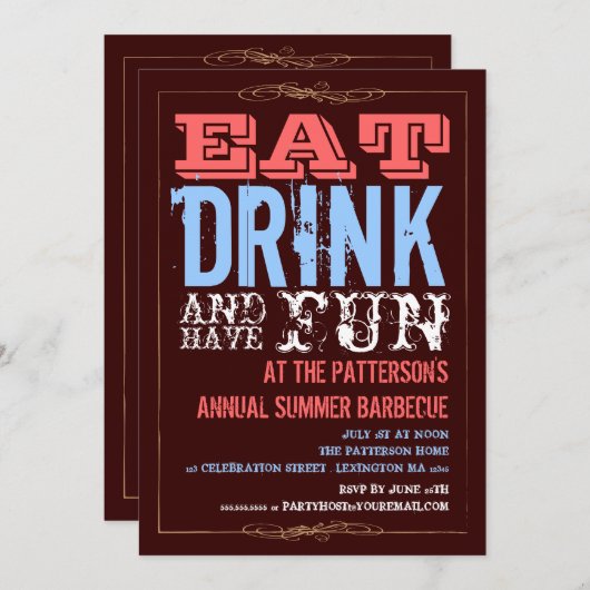 Eat, Drink en Fun op een zomerBBQ Kaart (Voorkant / Achterkant)